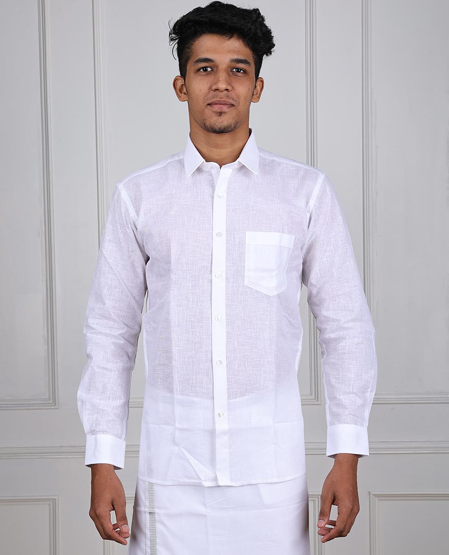 Minister White crystal plain design full-sleeve & patch pocket regular fit cotton white shirt