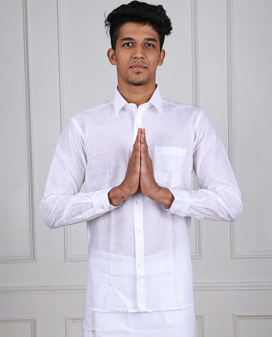 Minister White crystal plain design full-sleeve & patch pocket regular fit cotton white shirt