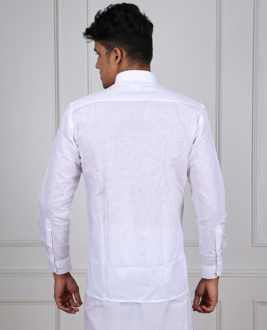 Minister White crystal plain design full-sleeve & patch pocket regular fit cotton white shirt