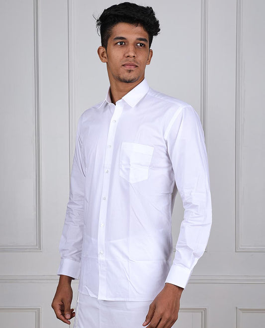 Minister White cotton king plain design full-sleeve & patch pocket regular fit cotton white shirt