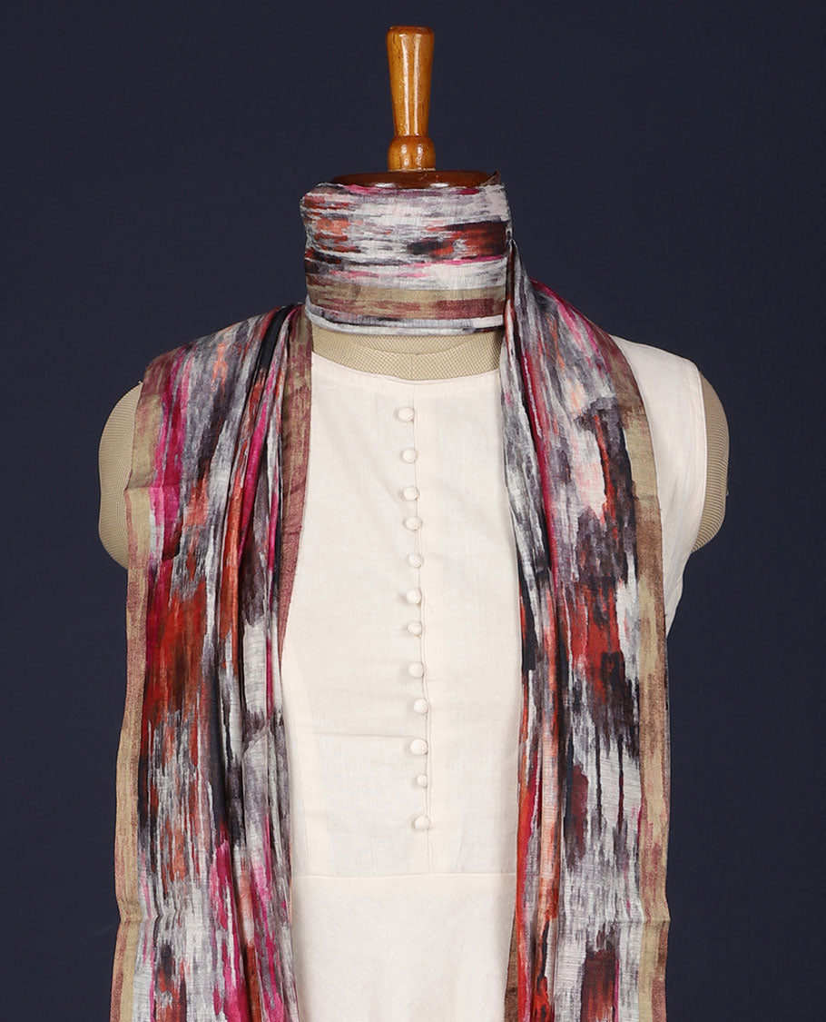 Multi-colour abstract-style designed moonga silk dupatta
