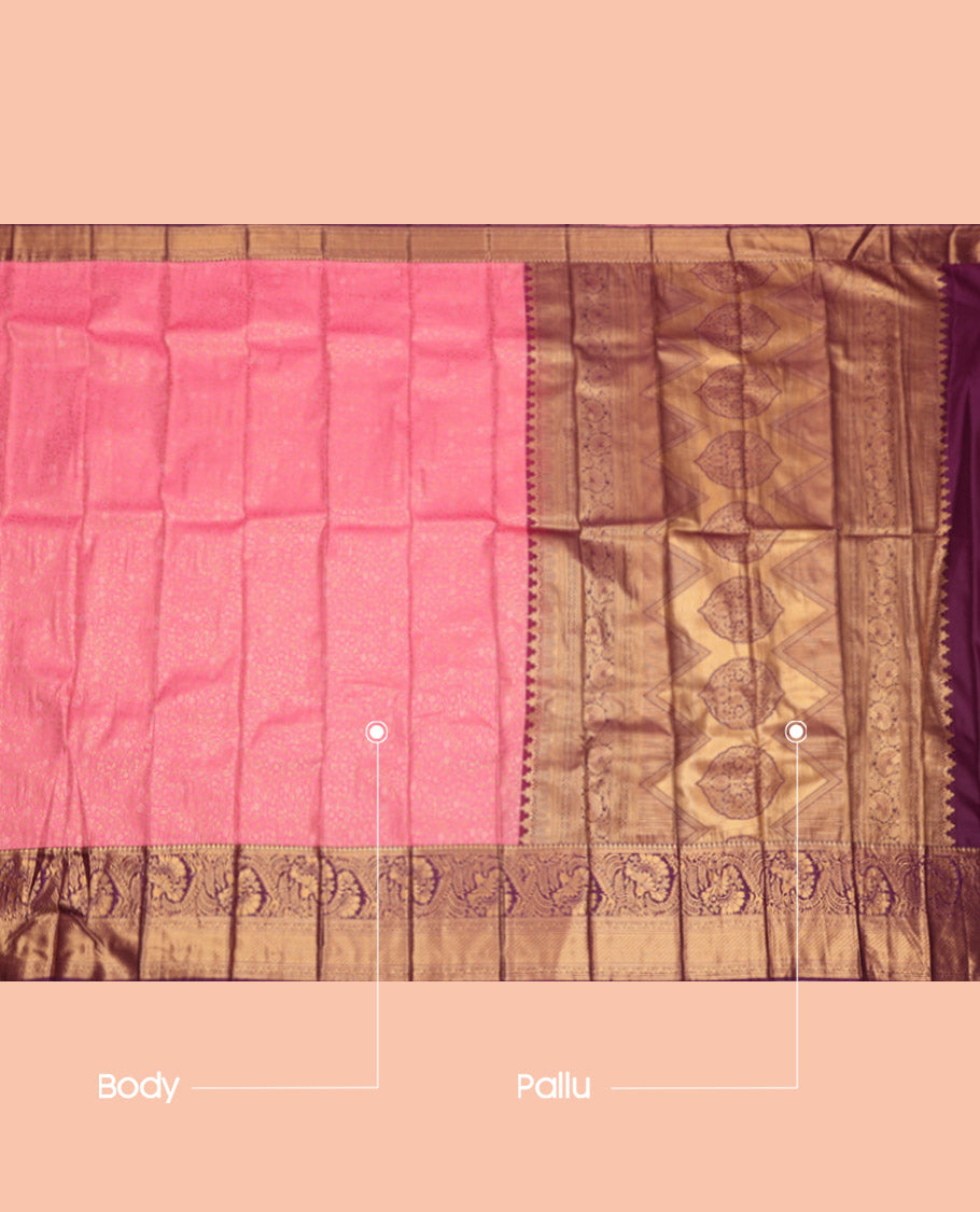 Pink Budget Silk Saree, Beautified with Jacquard Design, Complemented by a Contrast Traditional Zari Border, Grand Pallu, and a Contrast Blouse