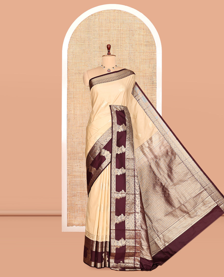 Off-White Zari Buttas Budget Silk Saree