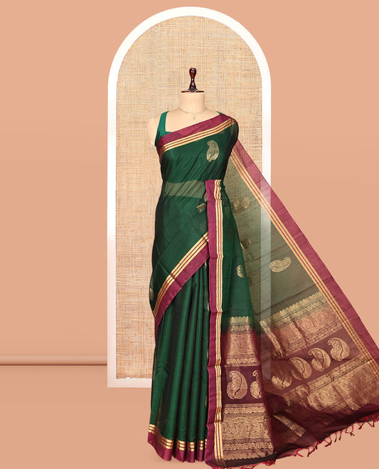 Green Paisley Silk Cotton Saree
