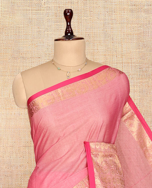 Pink Plain Chettinad Cotton Saree