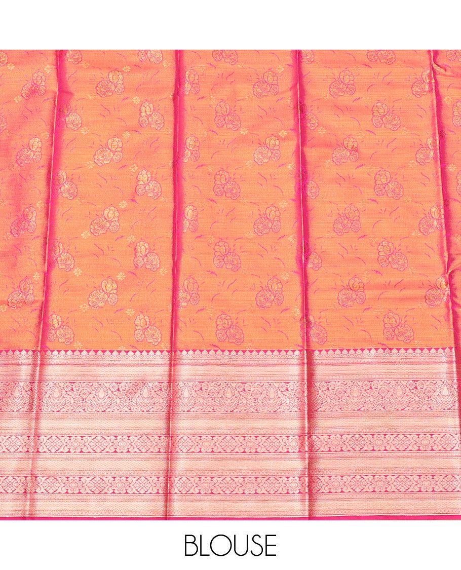 Pink-Orange Art Silk Half-Saree, Enthralled with Jacquard Design, Contrast Traditional Zari Border, and Paired with a Matching Blouse