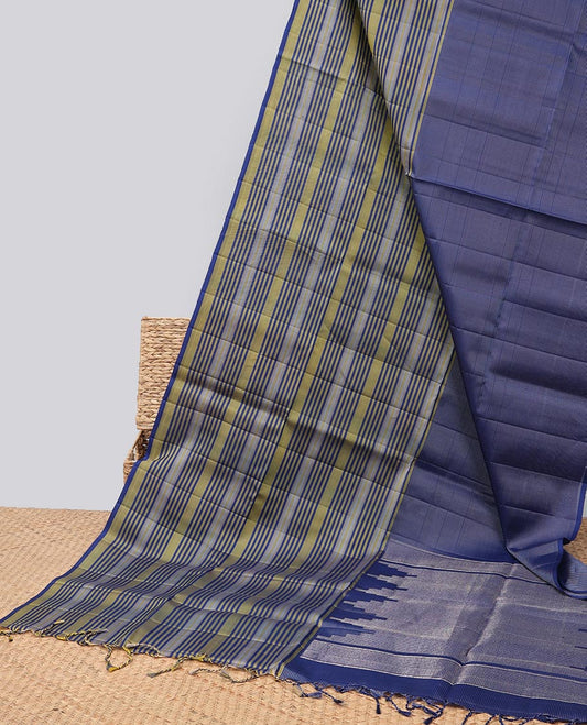 Blue striped mayuri soft silk saree with self striped border & zari design pallu