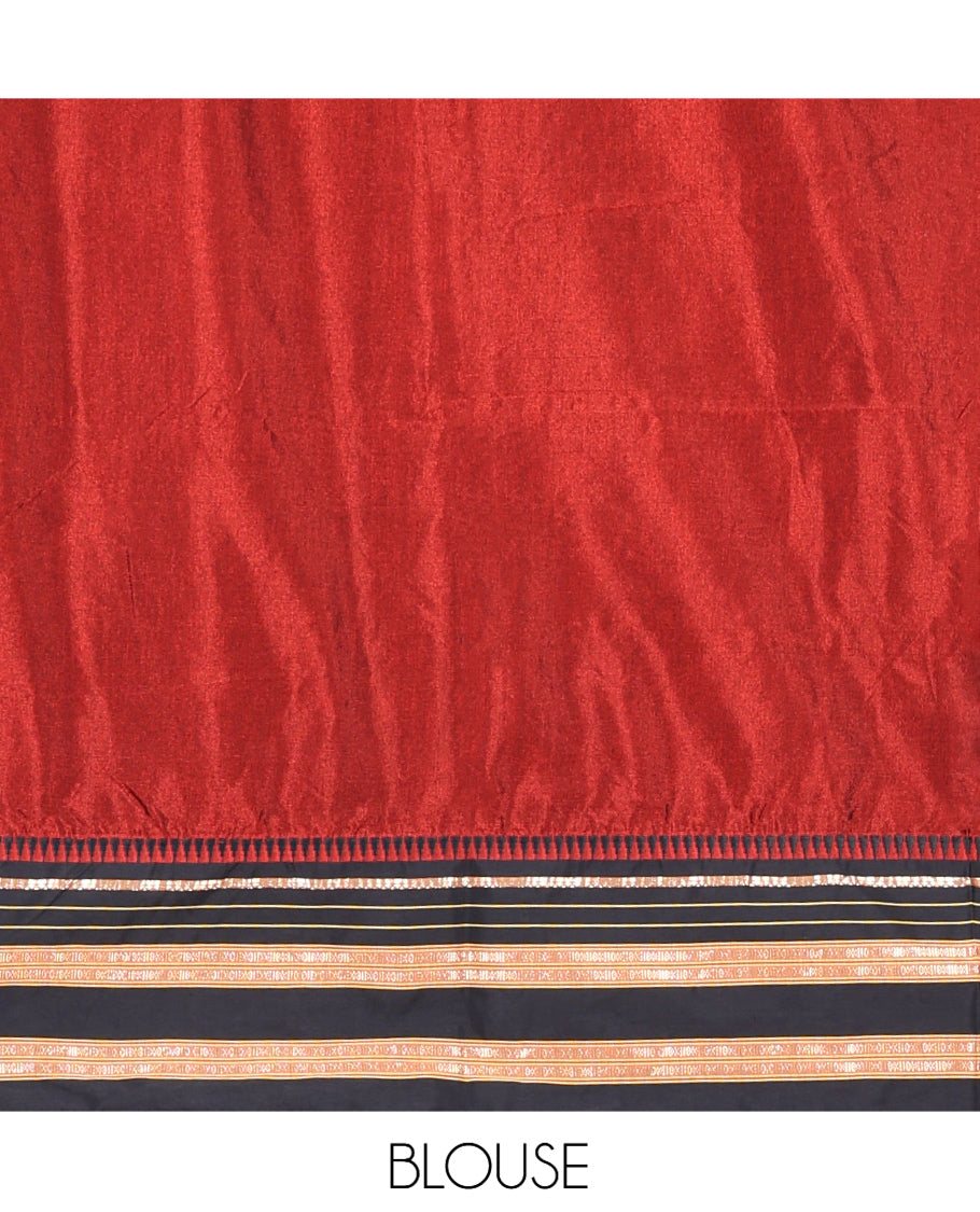 Maroon Plain Mercerised Cotton Saree, Contrast Traditional Thread Temple Border, Striped Pallu, and a Matching Blouse