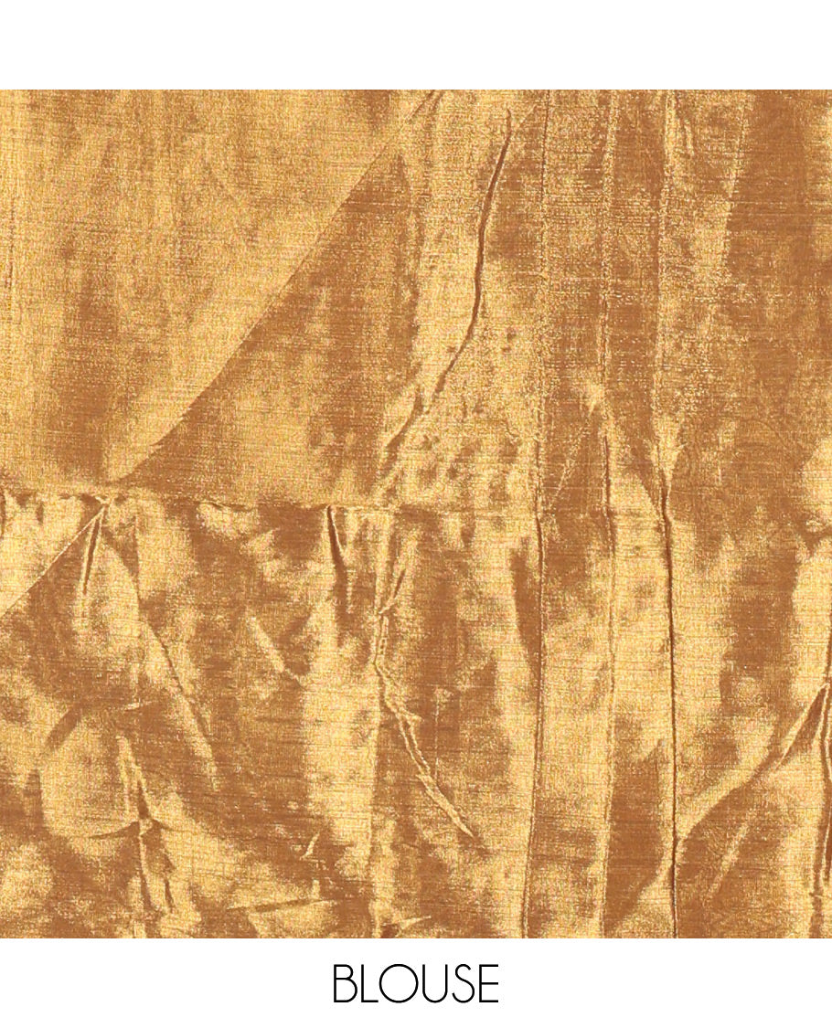 Borderless Gold plain khadi tissue saree self pallu with tassels  and a matching blouse