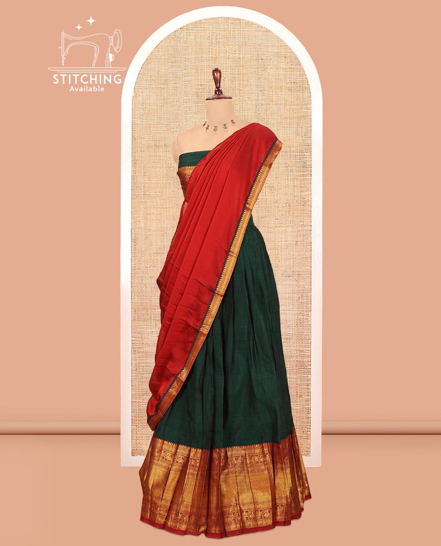 Bottle Green Mercerised Cotton Half-Saree