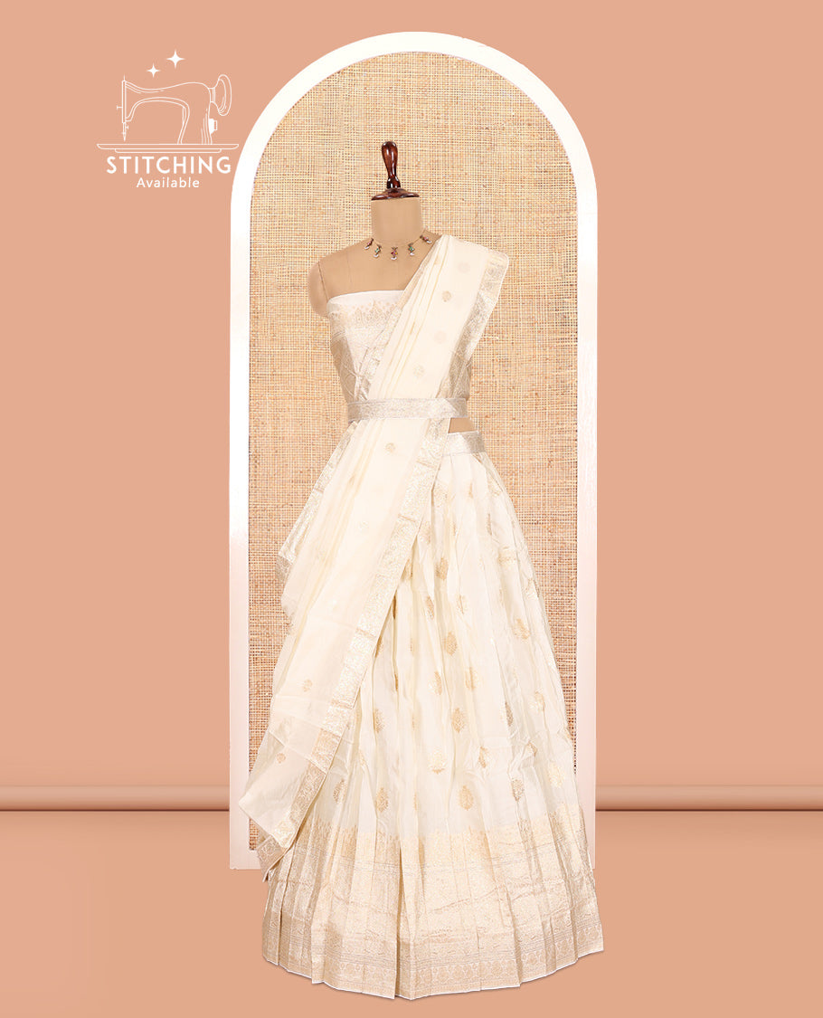 Cream Semi-Silk Half-Saree