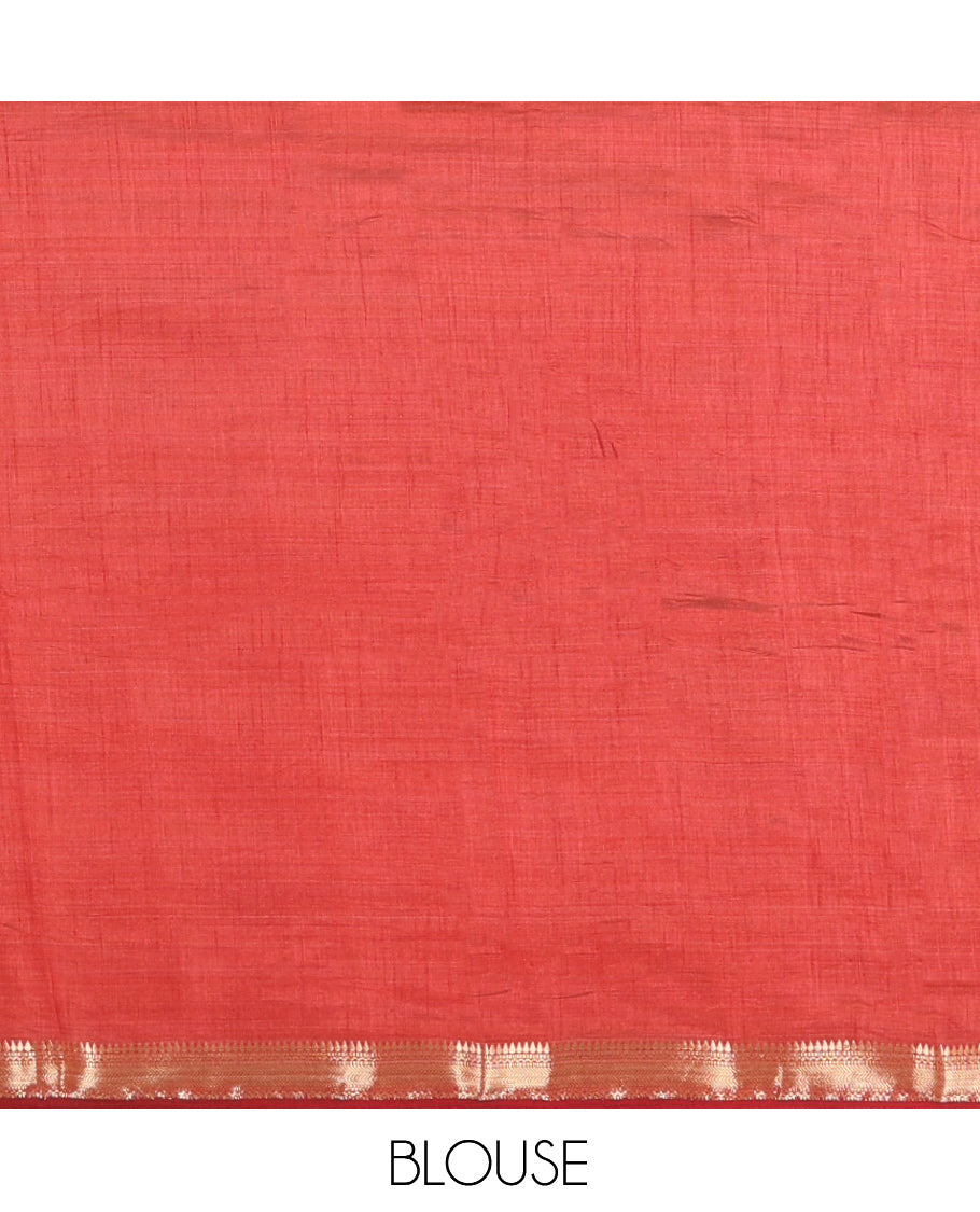Cream-Maroon Plain Art Tussar Saree