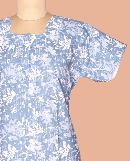 Blue Cotton-Blended Nighty