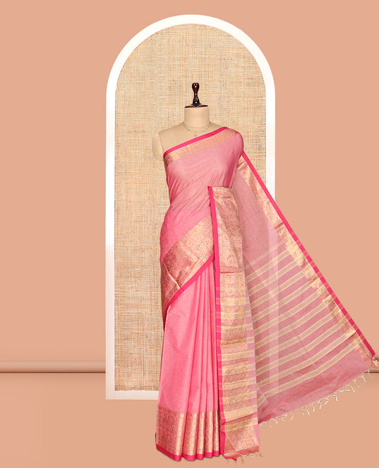 Pink Plain Chettinad Cotton Saree
