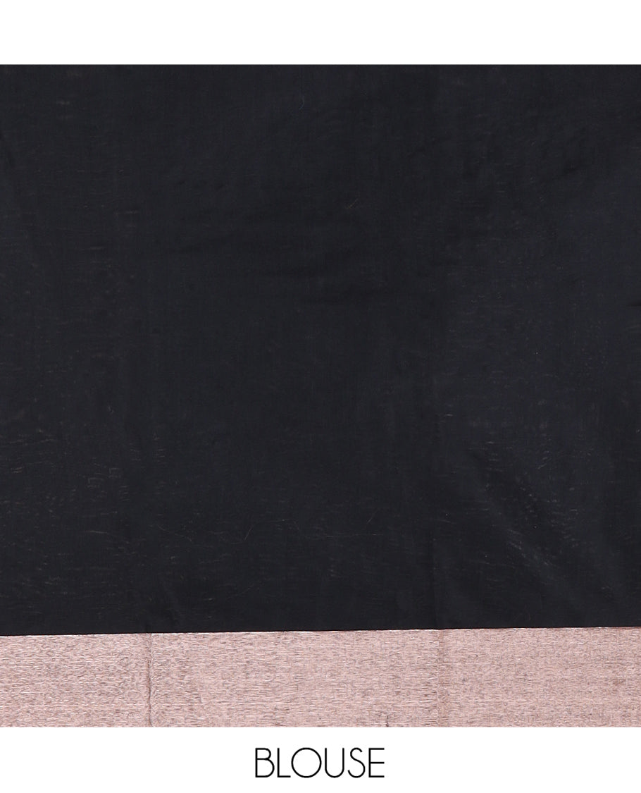 Black Chanderi Cotton Saree Features Elephant Buttas and Mirror Work, an Elephant Border, Matching Blouse
