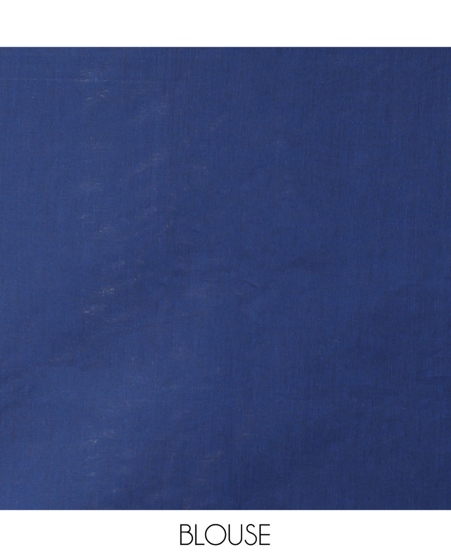 Navy Blue Coimbatore Cotton Saree, Beautified with Floral Vine on Its Body, a Subtle Plain Border, Pallu of Paisleys, and Paired with Matching Blouse