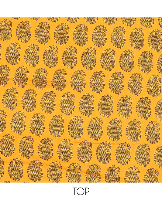 Yellow chudidhar material set paisley motifs top with leaf vine bottom & leaf vine , floral design pallu