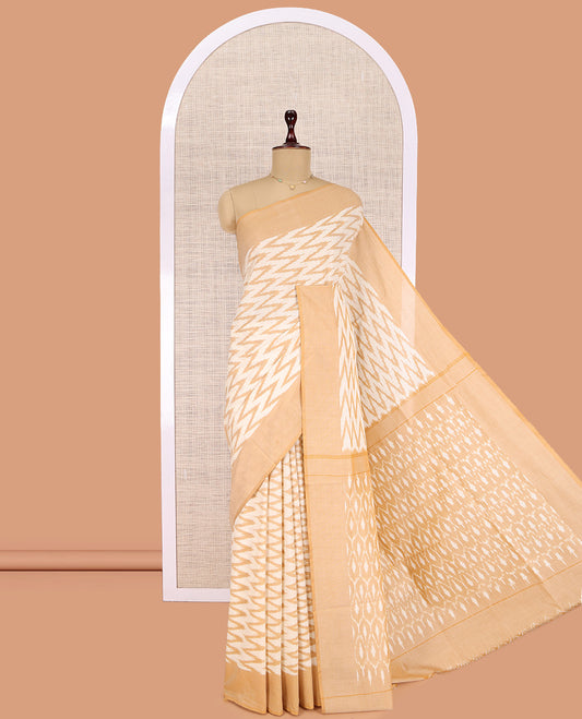 Cream Pochampally Ikat Cotton Saree