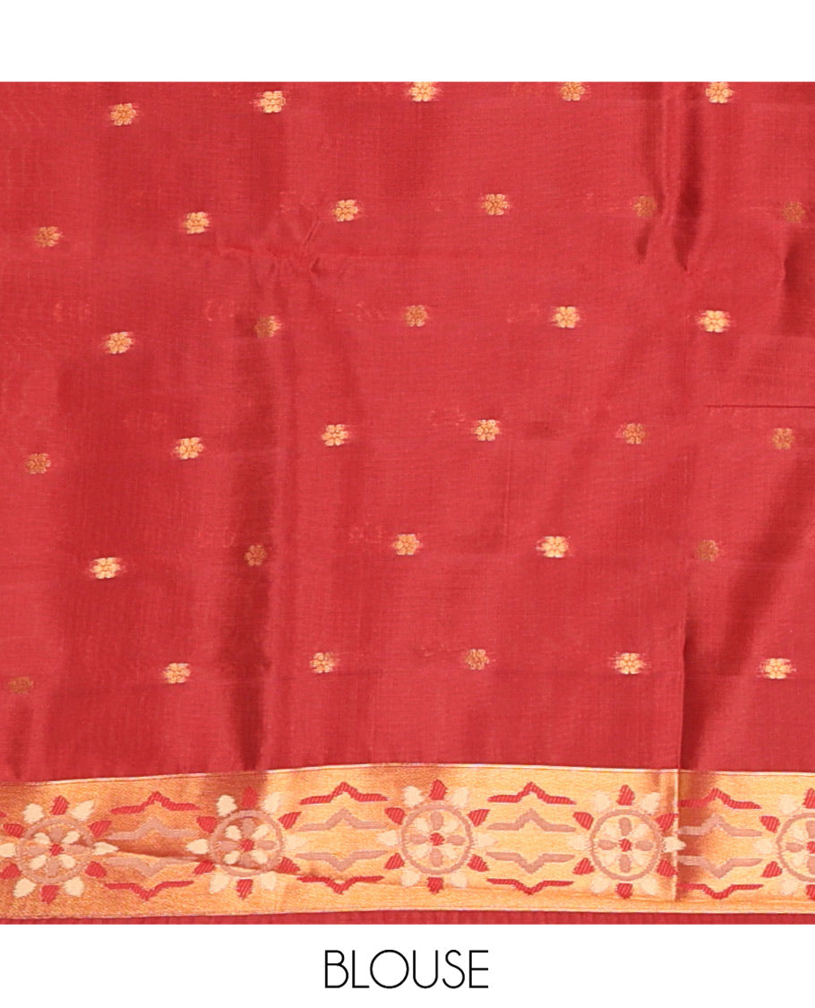 Chikku Elite Soft Silk Saree, Adorned with Pochampally-Style Ikat Thread Weave, Contrast Chakra Border, Floral Pallu, and a Contrast Blouse