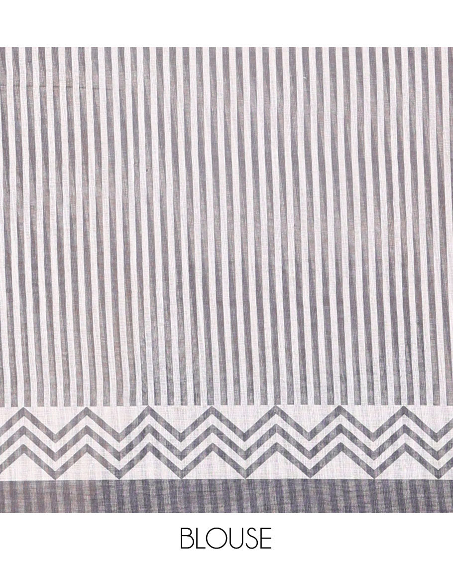Borderless Lavender Linen Cotton Saree, Decked Up with Stripes, a Self-Pallu of Stripes, and a Contrast Blouse