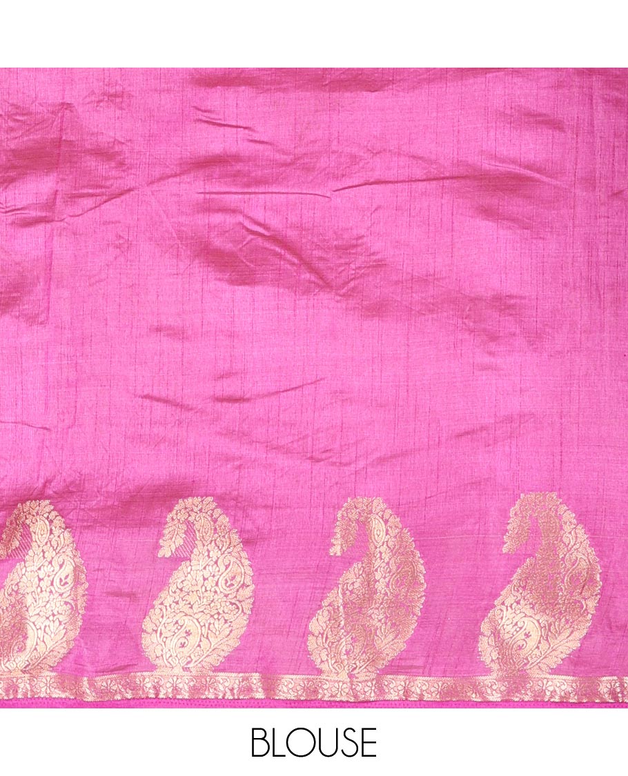Lavender Plain Semi-Tussar Saree Artfully Detailed with a Self Border Featuring Floral and Paisley Zari Weave, Adorned with a Zari-Striped Pallu, Paired with a Matching Zari-Woven Blouse