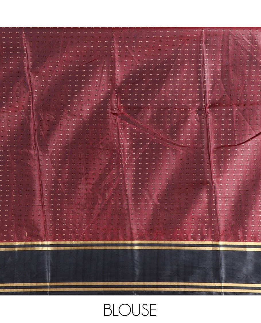 Maroon Semi-Soft Silk Saree Steeped with Plus-Shaped Buttas, Contrast Border, and a Matching Blouse