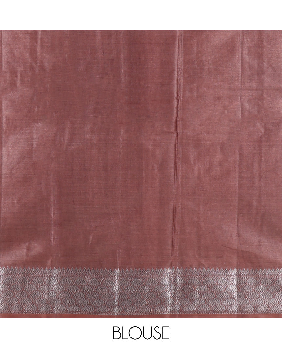 Brown Tusser Silk Saree Features Floral Vine Design, a Zari Border, Grand Pallu, and a Matching Blouse
