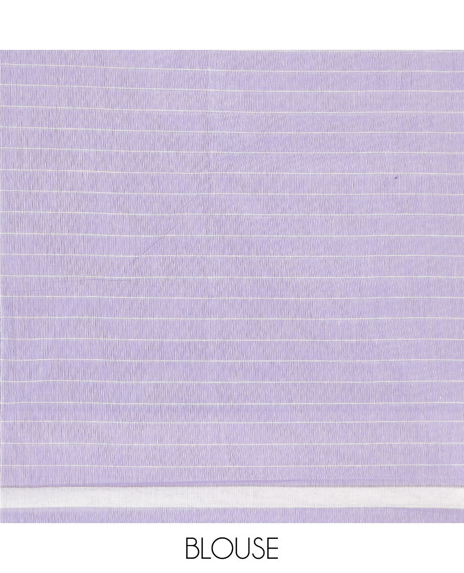 Borderless purple striped jute cotton saree with striped pallu