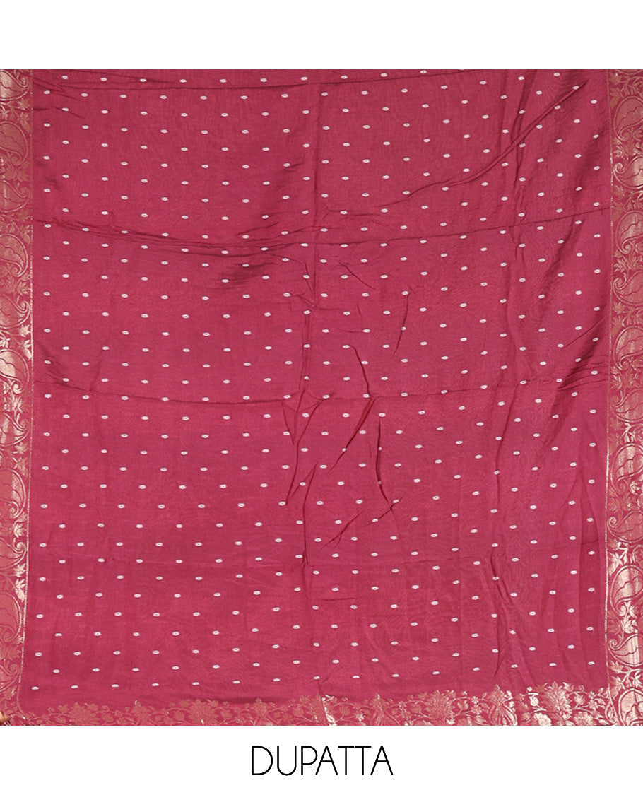 Maroon Mul Chanderi Tissue Material Chudidar Set
