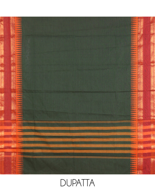 Bottle Green Mercerised Cotton Material Chudidar Set
