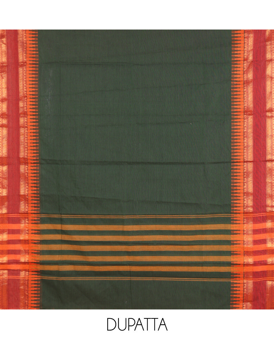 Bottle Green Mercerised Cotton Material Chudidar Set