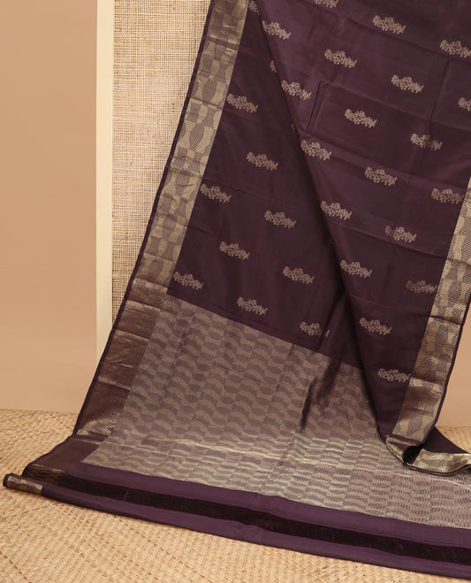 Brown buttas vasundhara elite silk saree with self zari design border & geometric zari design pallu