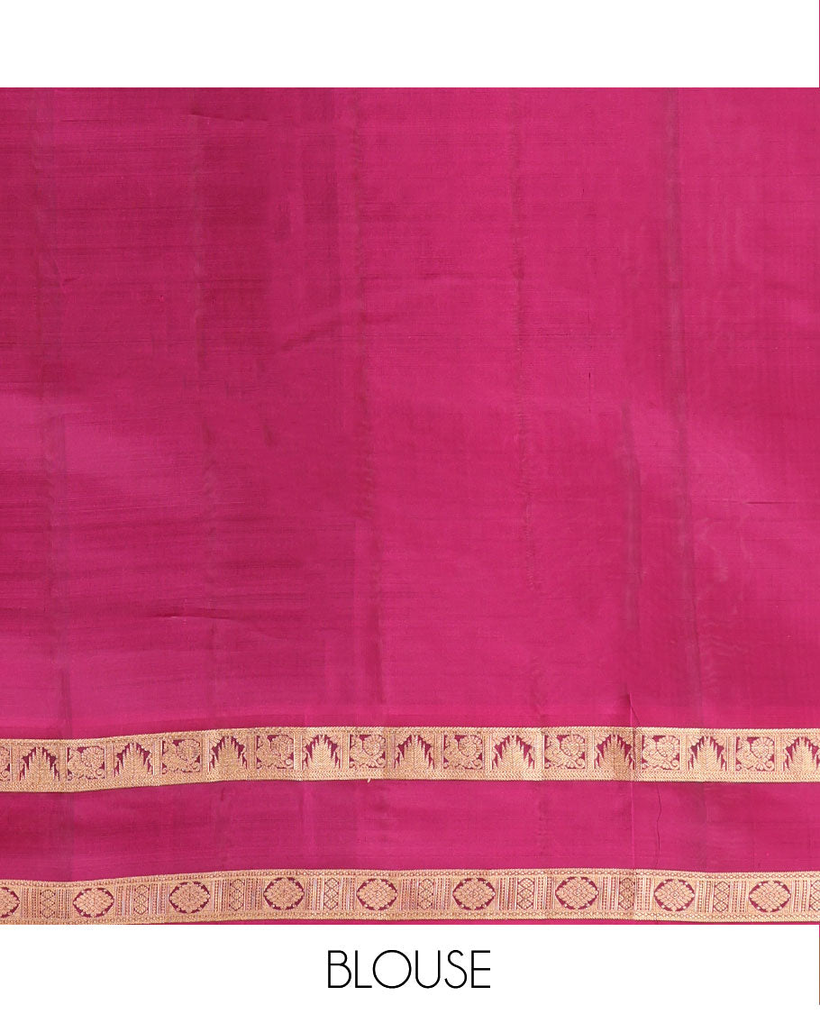 Orange Vasundhara Lite Silk Mix Saree, Enriched with Mayil-Chakram Butta Enclosed Checks, Complemented by Contrast Rettai Pettu Border of Mayil, Thazampoo Rekku, and Laddu Kamalam Designs, Geometric Patterned Pallu, and Paired with a Contrast Blouse
