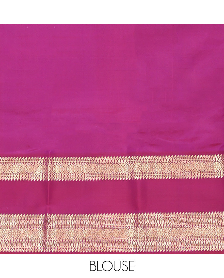 Baby Pink Vasundhara Silk Saree, Subtly Woven with Zari Buttas All Over Its Body, Complemented by Contrast Rettai Pettu Border of Laddu Kamalam Designs, Grand Jaal Pallu and Paired with a Contrast Blouse