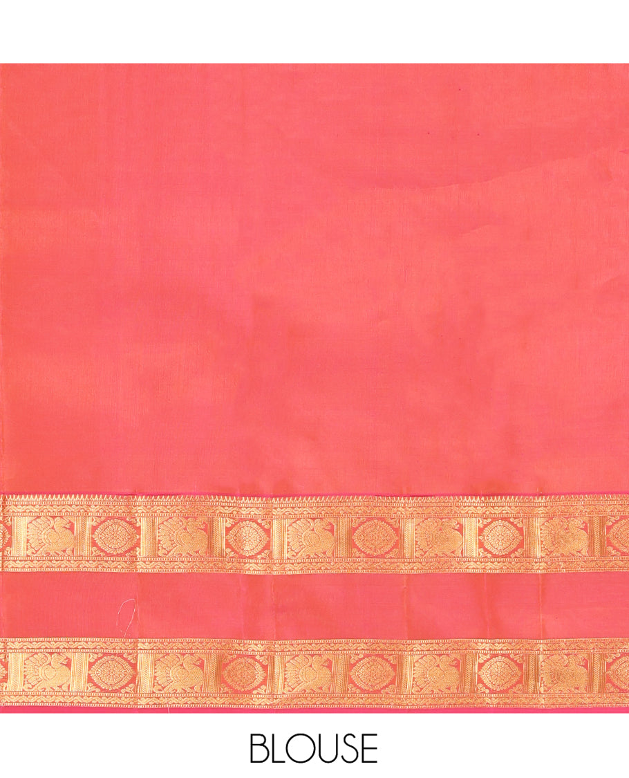 Yellow Buttas Vasundhara Lite Silk Mix Saree, Contrast Rettai Pettu Mayil-Chakram Border, Contrast Blouse