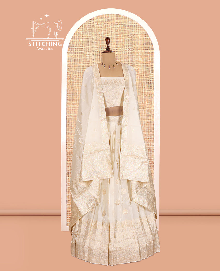 Cream Semi-Silk Half-Saree