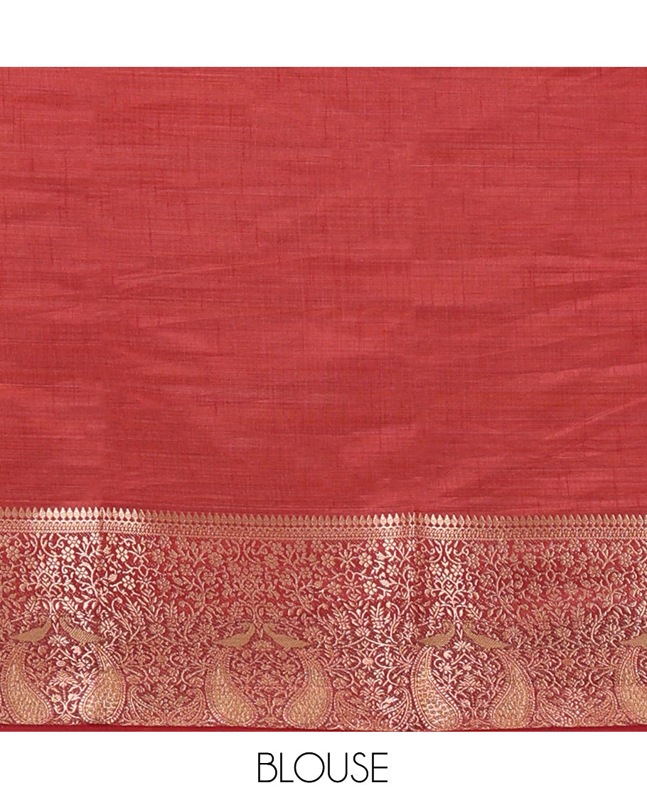 Cream-Maroon Plain Art Tussar Saree