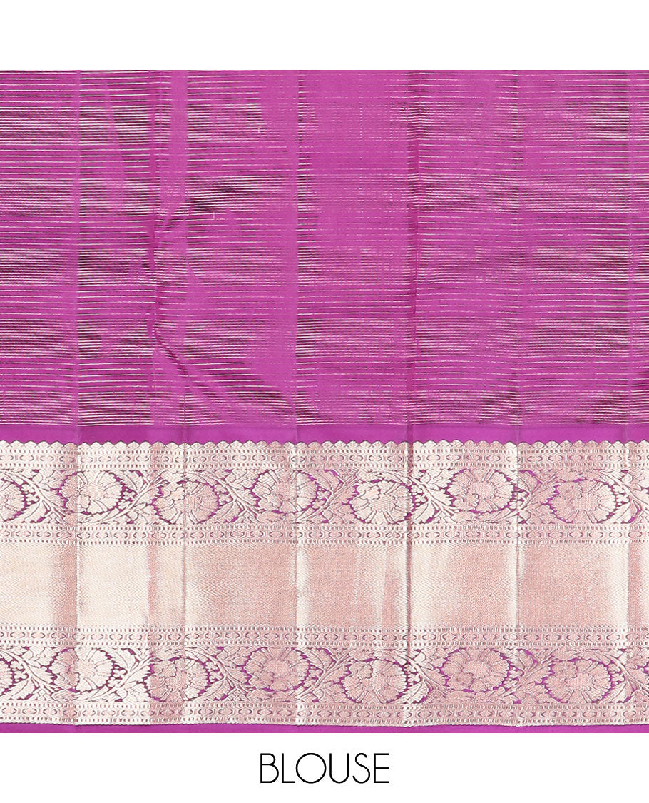 Light blue striped , buttas silk saree with contrast rettai pettu border of thilakam mokku, paun, muthu design & zari design pallu