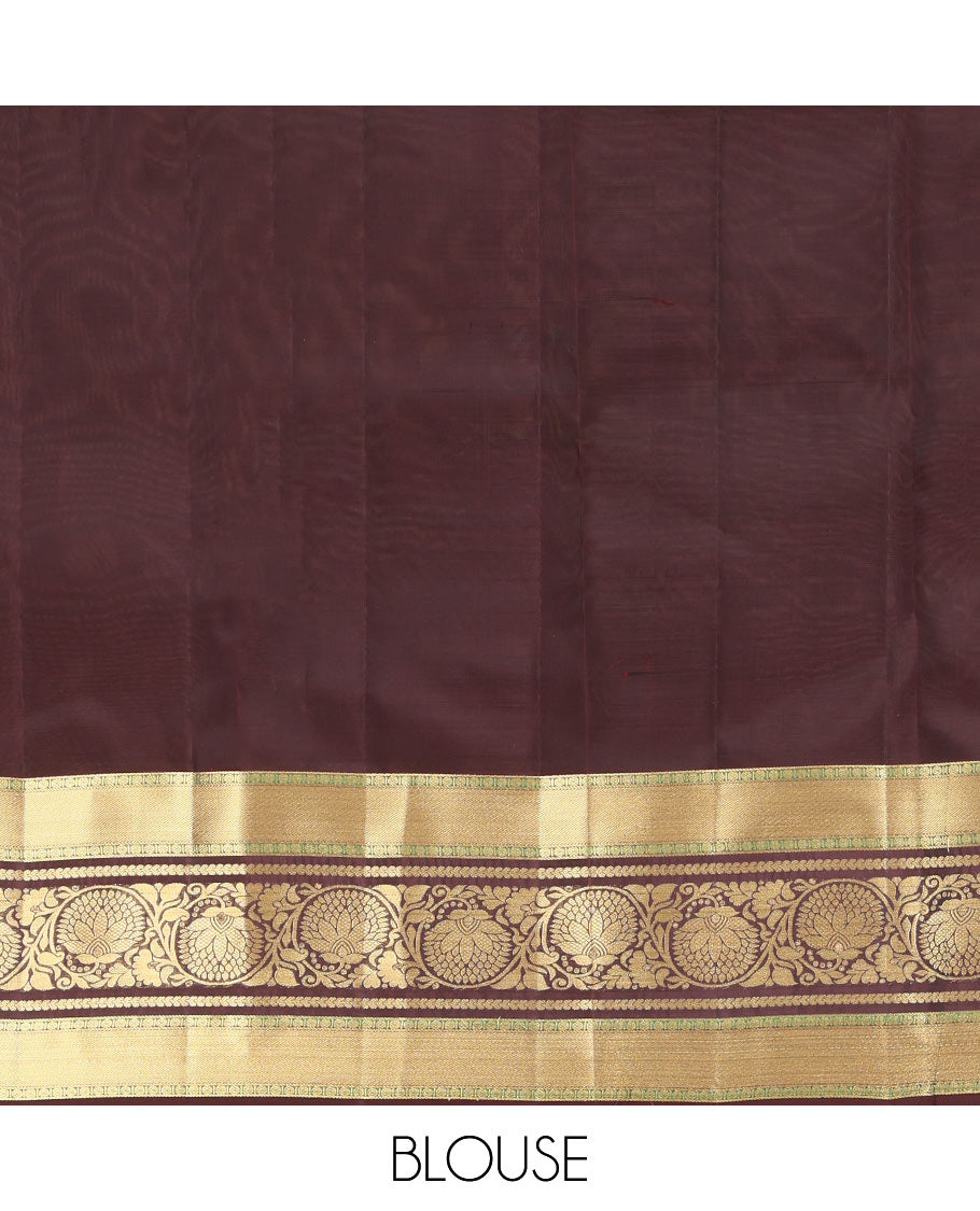 Brown Vasundhara Lite Silk Mix Saree, Crafted with Zari Buttas, a Zari Border of Kodi Visiry Designs, Vanki Pallu, and a Matching Blouse