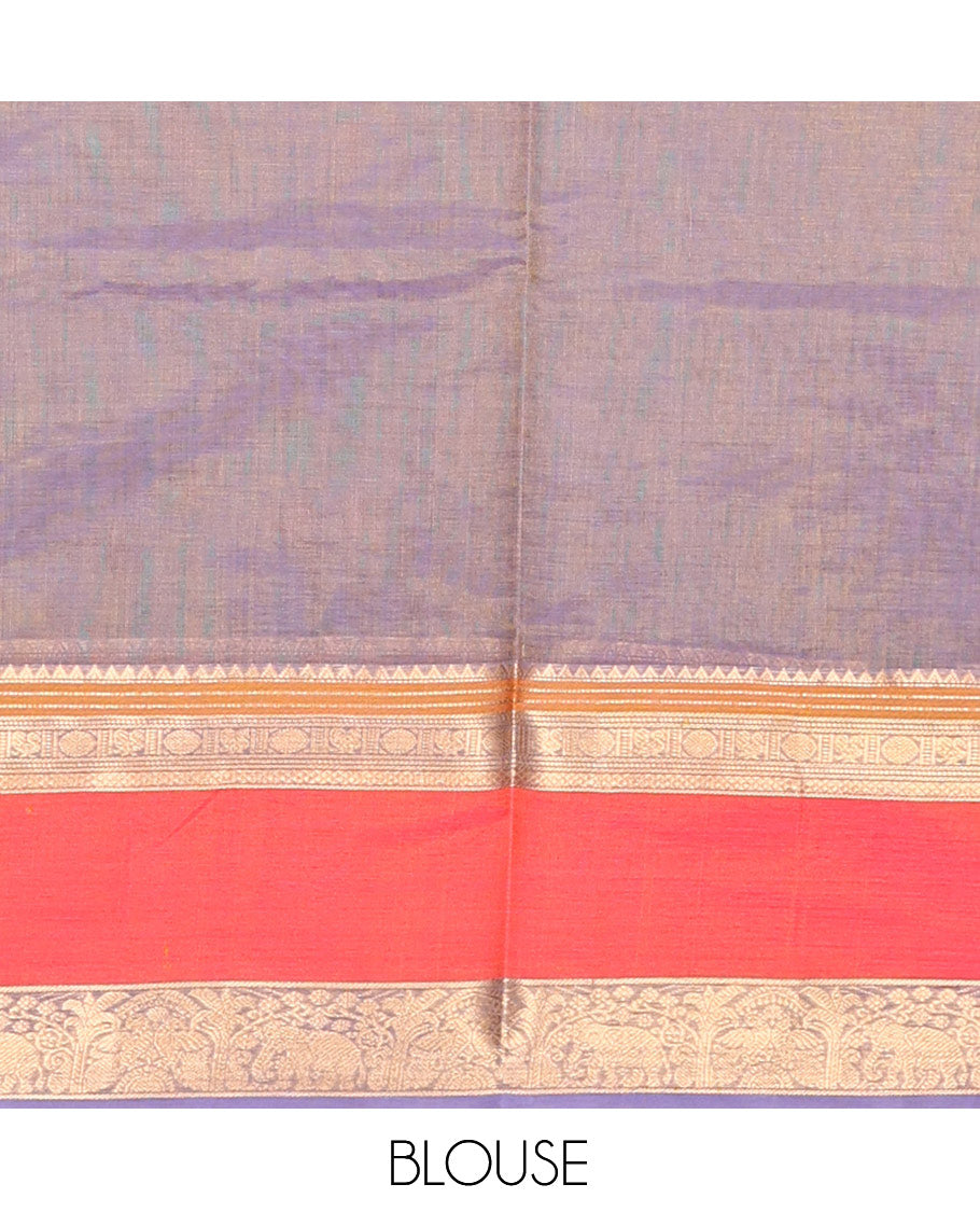 Lavender Buttas-Checks Kuppadam Silk Saree, a Contrast Double-Pet Border, Grand Pallu,  Matching Blouse