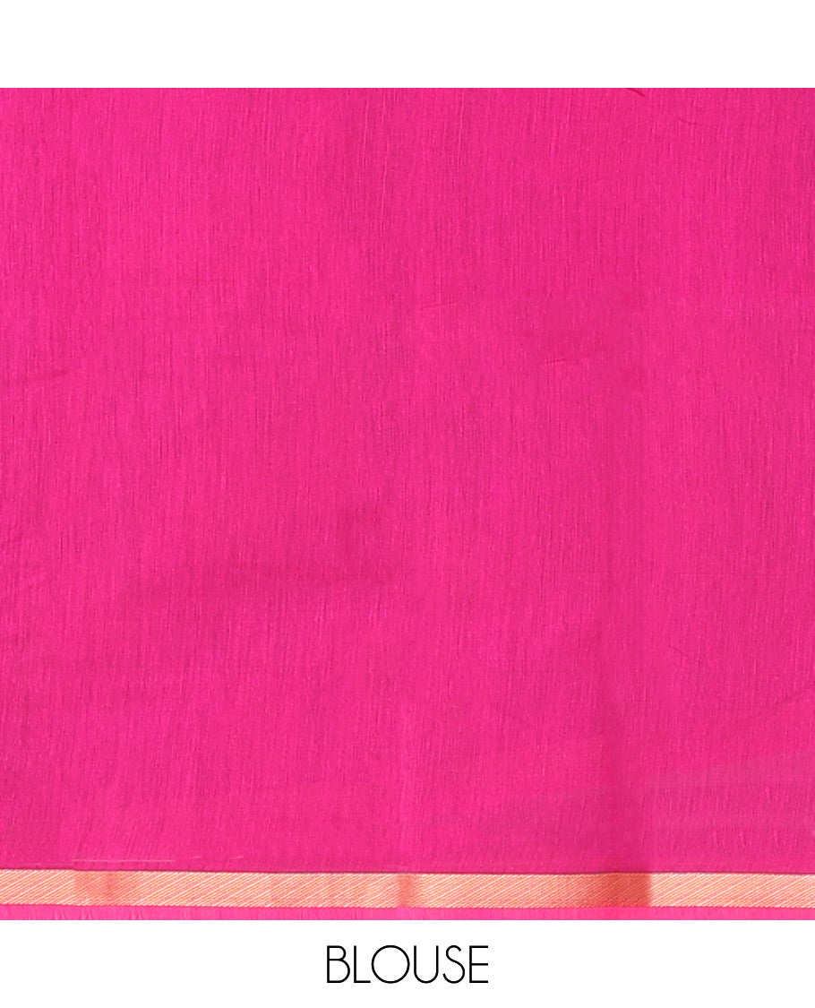 Blue Semi-Silk Cotton Saree, Enlivened with Zari Buttas All Over Its Body, Complemented by a Subtle Piping Zari Border, Pallu of Butta Enclosed Checked Designs, and Paired with a Contrast Blouse