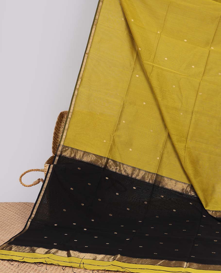 Green  floral motifs maheswari cotton saree with contrast zari border & floral motifs pallu