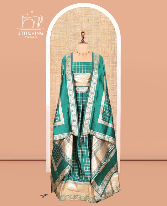 Bottle Green Semi-Silk Half-Saree