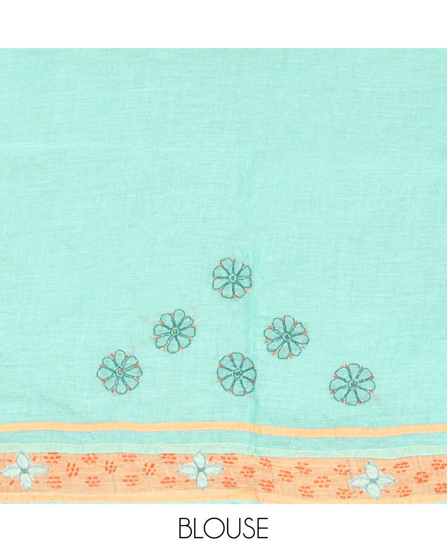 Turquoise Lucknowi Chikankari Saree