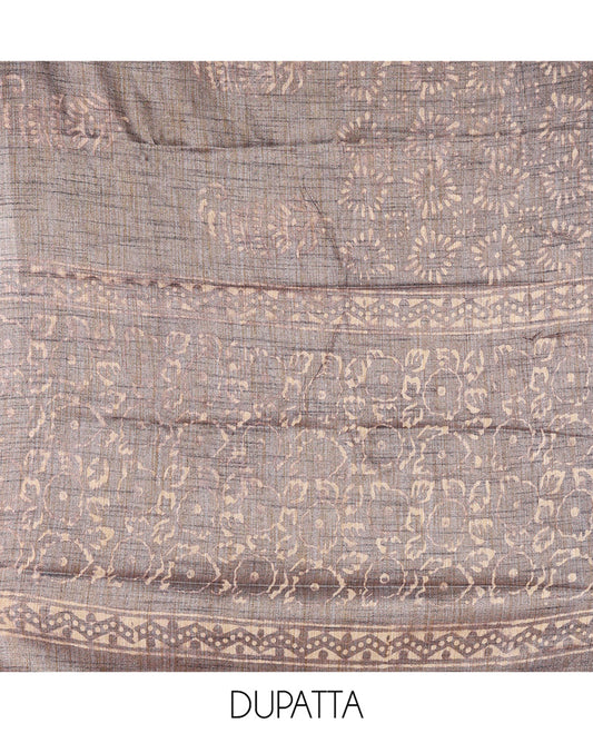 Grey Semi-Silk Khadi Jute Material Chudidar Set