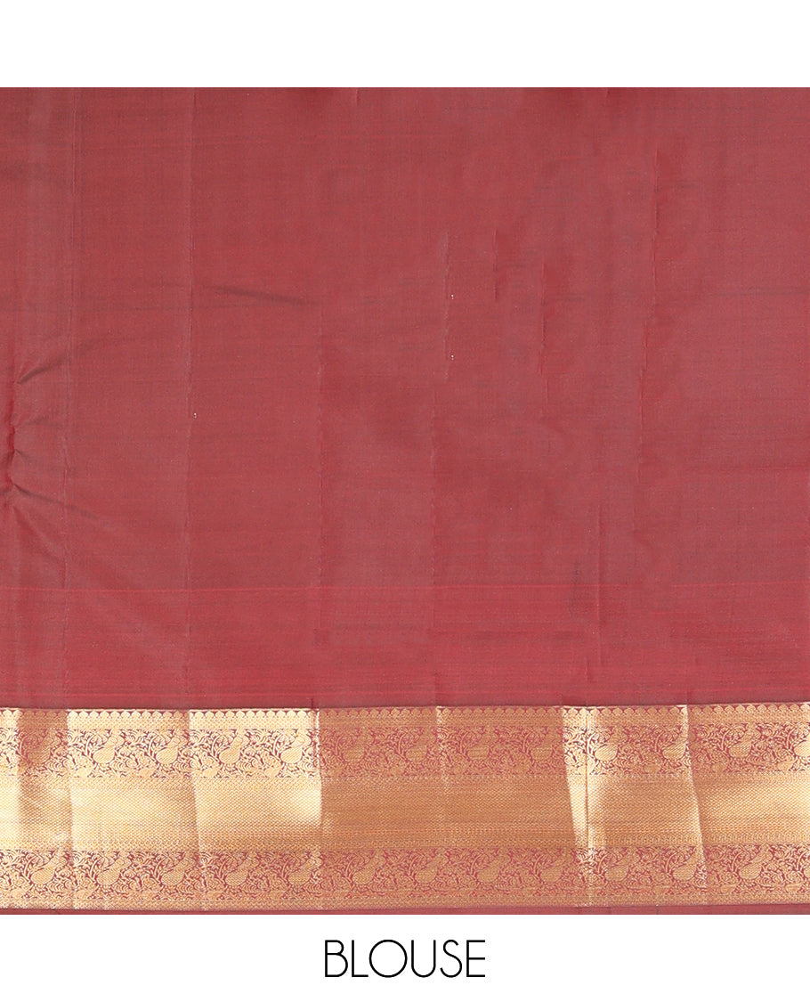 Red Vasundhara Lite Silk Mix Saree, Elevated with Zari Buttas and Muthu Stripes, a Contrast Border of Thilakam Mokku, Ara Maadam, Mayil, and Mayil Kann, Intricate Pallu, and a Contrast Blouse