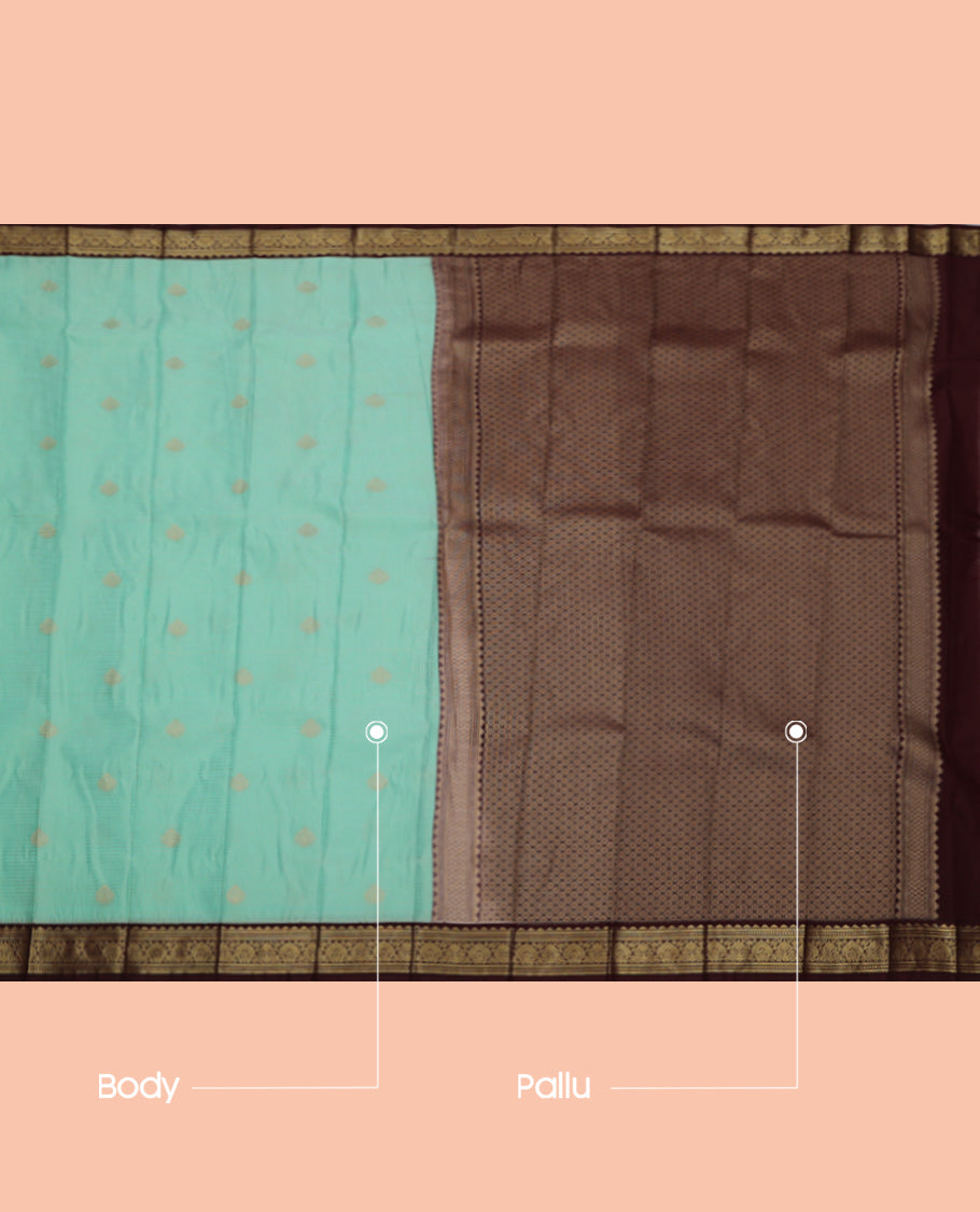 Turquoise Budget Silk Saree, Finely Crafted with Zari Buttas and Checks, Complemented by Contrast Traditional Zari Border, Jaal Pallu, and a Contrast Blouse