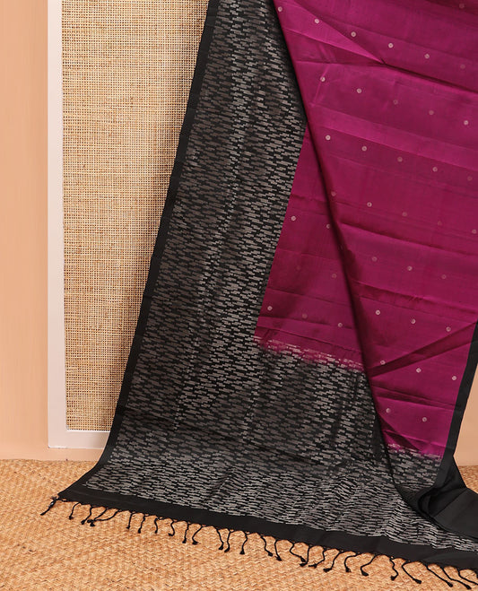 Dark pink motifs mayuri soft silk saree with contrast geometric design border & intricate design pallu