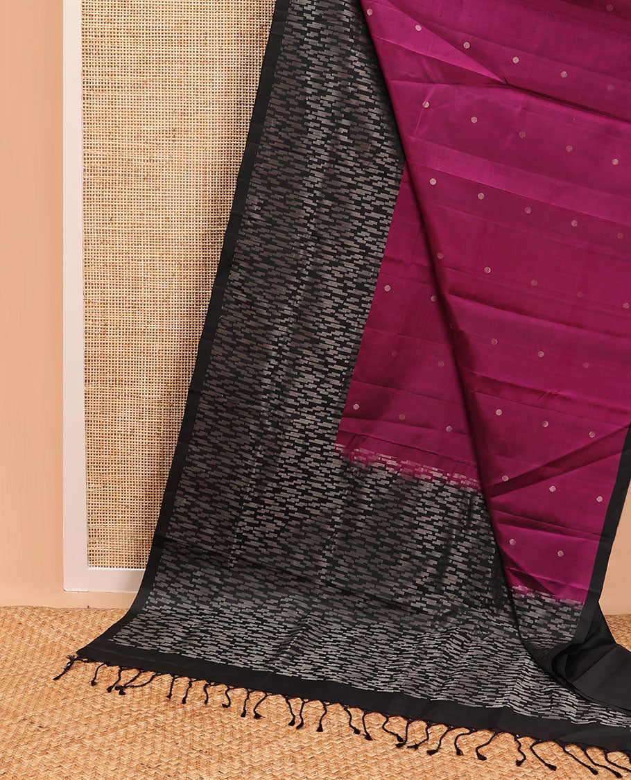 Dark pink motifs mayuri soft silk saree with contrast geometric design border & intricate design pallu