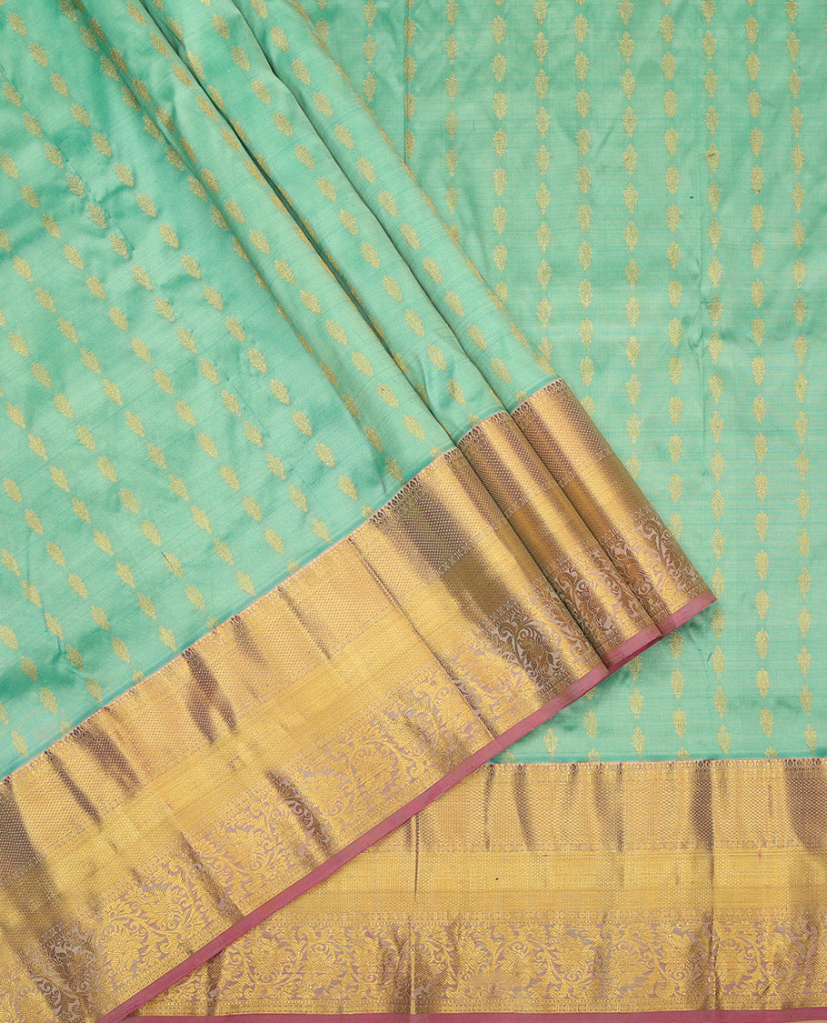 Green Pure Silk Navarathna Pavadai Material Set
